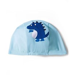 Babyhug Half Raglan Sleeves Legged Swimsuit With Dino Print & Cap - Light Blue