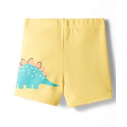 Babyhug Raglan Half Sleeves Dino Printed T-Shirt & Shorts Swimsuit With Cap - Yellow