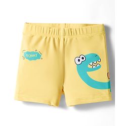 Babyhug Raglan Half Sleeves Dino Printed T-Shirt & Shorts Swimsuit With Cap - Yellow
