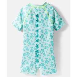 Babyhug Half Raglan Sleeves Legged Swimsuit With Dino Print & Cap - Sea Green