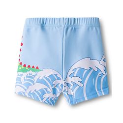 Babyhug Dino Printed Swimming Trunk With Cap - Light Blue