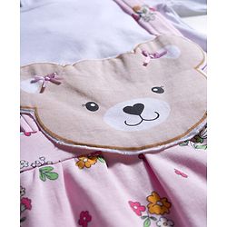 Babyhug 100% Cotton Knit Full Sleeves Floral Printed Romper With Teddy Bear Patch & Hairband - Light Pink