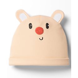 Babyhug 100% Cotton Knit Full Sleeves Romper With Cap & Deer Applique - Beige