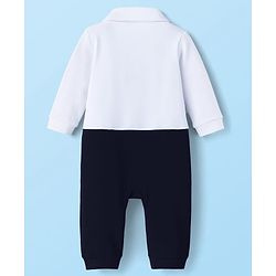 Babyhug 100% Cotton Knit Full Sleeves Romper With Animal & Bow Applique - Navy Blue & White