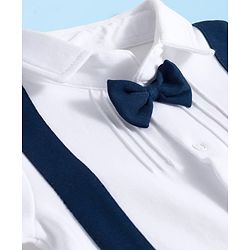 Babyhug 100% Cotton Knit Full Sleeves Romper With Animal & Bow Applique - Navy Blue & White