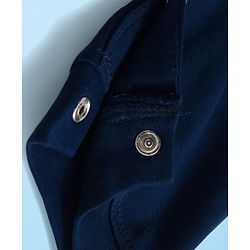 Babyhug 100% Cotton Knit Full Sleeves Romper With Animal & Bow Applique - Navy Blue & White
