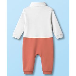 Babyhug 100% Cotton Knit Full Sleeves Romper With Animal & Bow Applique - Brown