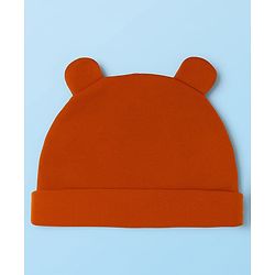 Babyhug 100% Cotton Knit Full Sleeves Romper With Cap Bear Embroidery & Applique - Brown