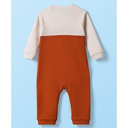 Babyhug 100% Cotton Knit Full Sleeves Romper With Cap Bear Embroidery & Applique - Brown