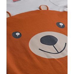 Babyhug 100% Cotton Knit Full Sleeves Romper With Cap Bear Embroidery & Applique - Brown