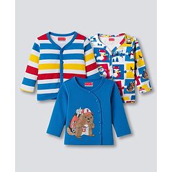 Babyhug 100% Cotton Knit Full Sleeves Jhablas With Stripes & Animal Print Pack of 3 - Multicolor