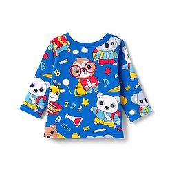 Babyhug 100% Cotton Knit Full Sleeves Front Open Jhablas with Animal Print & Stripes Pack of 3 - Red Blue & Yellow