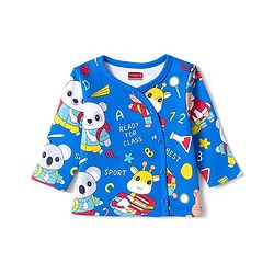 Babyhug 100% Cotton Knit Full Sleeves Front Open Jhablas with Animal Print & Stripes Pack of 3 - Red Blue & Yellow