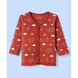Babyhug 100% Cotton Knit Full Sleeves Front Open Jhablas with Animal Print & Stripes Pack of 3 - Rust Orange White & Blue