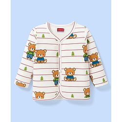 Babyhug 100% Cotton Knit Full Sleeves Front Open Jhablas with Animal Print & Stripes Pack of 3 - Rust Orange White & Blue