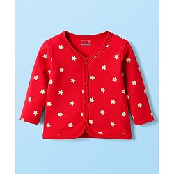 Babyhug 100% Cotton Knit Full Sleeves Front Open Jhablas with Floral Print Pack of 3 - Pink Red & White