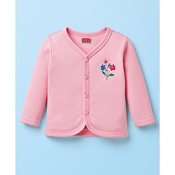 Babyhug 100% Cotton Knit Full Sleeves Front Open Jhablas with Floral Print Pack of 3 - Pink Red & White