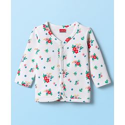 Babyhug 100% Cotton Knit Full Sleeves Front Open Jhablas with Floral Print Pack of 3 - Pink Red & White