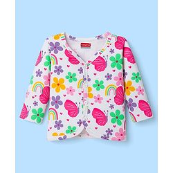 Babyhug 100% Cotton Knit Full Sleeves Front Open Jhablas with Tropical Theme Print Pack of 3 - White Navy Blue & Pink
