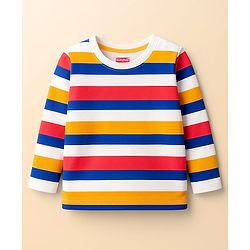 Babyhug 100 % Cotton Knit Full Sleeves T-Shirt with Stripes & Lets Have A Good Day Text Print Pack of 3 - Red White & Blue
