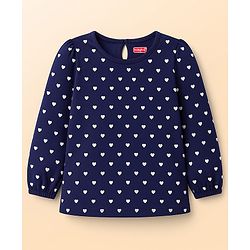 Babyhug 100 % Cotton Knit Full Sleeves T-Shirts with Heart Bow & Polka Dot Print Pack of 5 - Pink White & Navy Blue