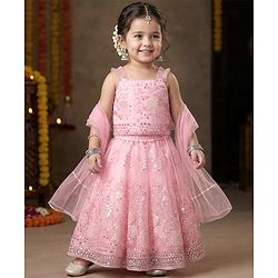 Babyhug Woven Sleeveless Mesh Choli Lehenga Set Dupatta Embroidery & Sequin Detailing - Pink