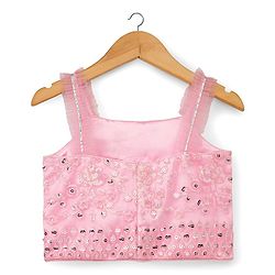 Babyhug Woven Sleeveless Mesh Choli Lehenga Set Dupatta Embroidery & Sequin Detailing - Pink