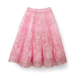 Babyhug Woven Sleeveless Mesh Choli Lehenga Set Dupatta Embroidery & Sequin Detailing - Pink