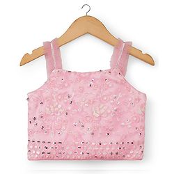 Babyhug Woven Sleeveless Mesh Choli Lehenga Set Dupatta Embroidery & Sequin Detailing - Pink