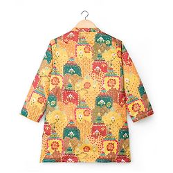 Babyhug Woven Full Sleeves Kurta Pyjama Set With Floral Print - Mustard & Red