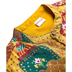 Babyhug Woven Full Sleeves Kurta Pyjama Set With Floral Print - Mustard & Red