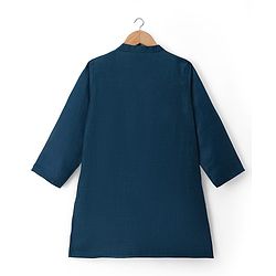 Babyhug Woven Full Sleeves Kurta Pyjama Set With Floral Embroidered Nehru Jacket - Navy Blue