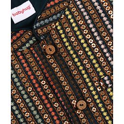 Babyhug Woven Full Sleeves Kurta Pyjama Set With Floral Embroidered Nehru Jacket - Navy Blue
