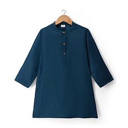 Babyhug Woven Full Sleeves Kurta Pyjama Set With Floral Embroidered Nehru Jacket - Navy Blue