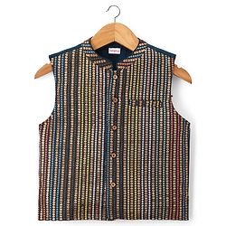 Babyhug Woven Full Sleeves Kurta Pyjama Set With Floral Embroidered Nehru Jacket - Navy Blue