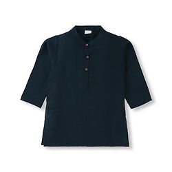 Babyhug Woven Full Sleeves Kurta Pyjama Set With Floral Embroidered Nehru Jacket - Navy Blue