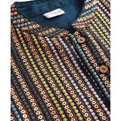 Babyhug Woven Full Sleeves Kurta Pyjama Set With Floral Embroidered Nehru Jacket - Navy Blue