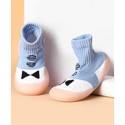 Cute Walk by Babyhug Slip on Sock Shoes with Bow Embroidery - Blue