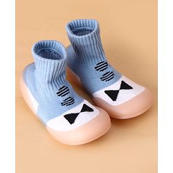 Cute Walk by Babyhug Slip on Sock Shoes with Bow Embroidery - Blue