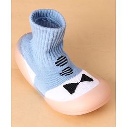 Cute Walk by Babyhug Slip on Sock Shoes with Bow Embroidery - Blue