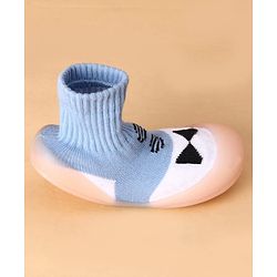 Cute Walk by Babyhug Slip on Sock Shoes with Bow Embroidery - Blue