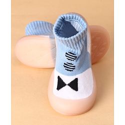 Cute Walk by Babyhug Slip on Sock Shoes with Bow Embroidery - Blue