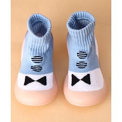 Cute Walk by Babyhug Slip on Sock Shoes with Bow Embroidery - Blue