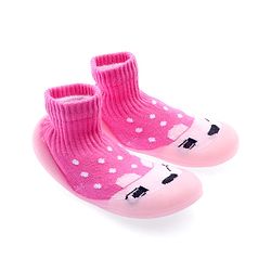 Cute Walk by Babyhug Sock Shoes with Bunny & Polka Dot Design - Fuchsia
