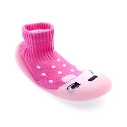 Cute Walk by Babyhug Sock Shoes with Bunny & Polka Dot Design - Fuchsia
