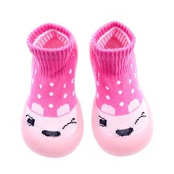 Cute Walk by Babyhug Sock Shoes with Bunny & Polka Dot Design - Fuchsia