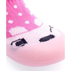 Cute Walk by Babyhug Sock Shoes with Bunny & Polka Dot Design - Fuchsia
