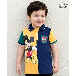 Babyhug Disney Single Jersey Knit Half Sleeves Cut & Sew Polo T-Shirt with Mickey Mouse Graphic - Multicolor