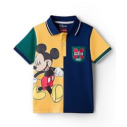 Babyhug Disney Single Jersey Knit Half Sleeves Cut & Sew Polo T-Shirt with Mickey Mouse Graphic - Multicolor