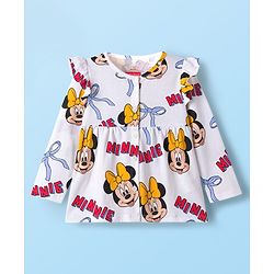 Babyhug Disney Single Jersey Knit Full Sleeves Co-ord Night Suit With Minnie Mouse Print - White